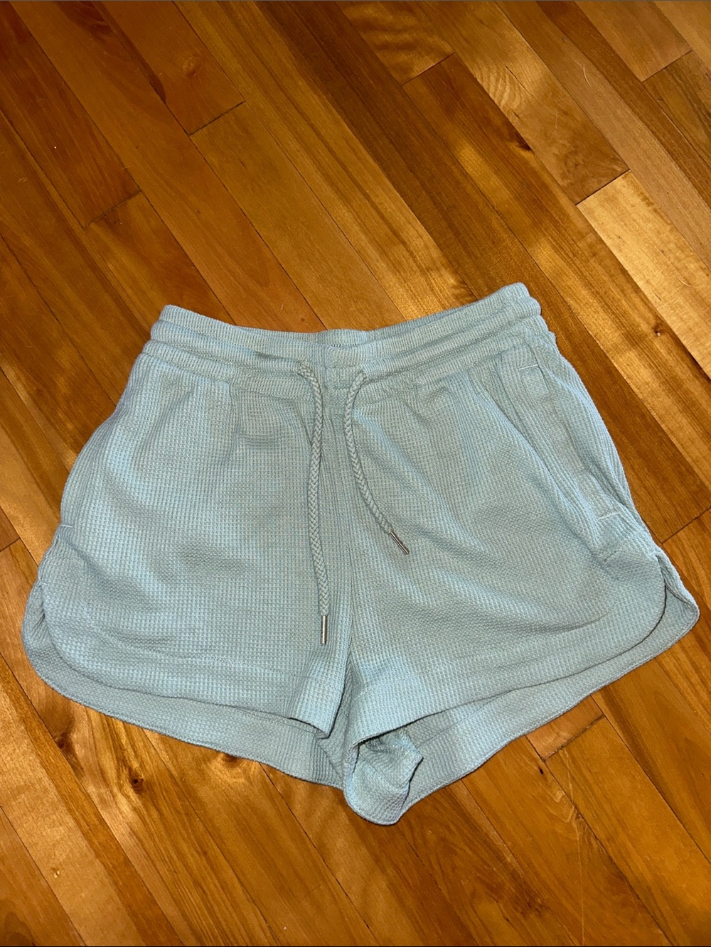 Rhythm. Light Blue Waffle Knit Athletic Lounge Shorts